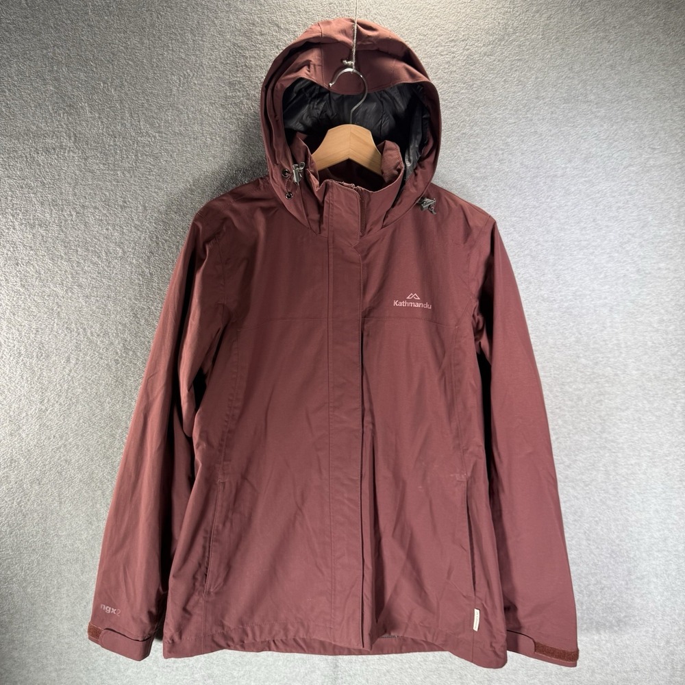 Kathmandu NGX2 Rain Jacket Coat Hooded Women's Size 10 Maroon Outdoors Hiking